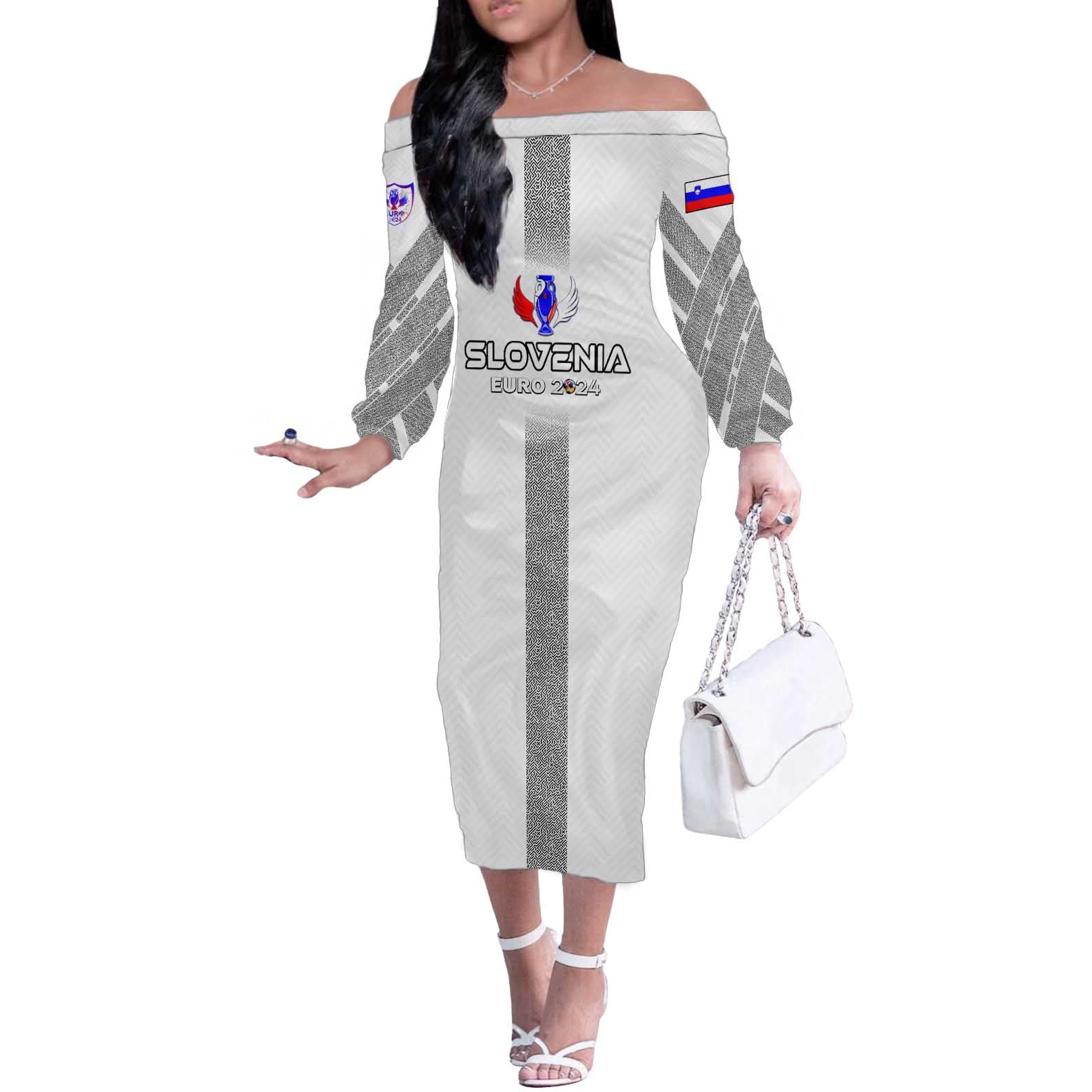 Personalized Slovenia Football 2024 Off The Shoulder Long Sleeve Dress Trophy Wing Style - Wonder Print Shop