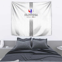 White Slovenia Euro 2024 football tapestry with crest logo centered on vertical stripe