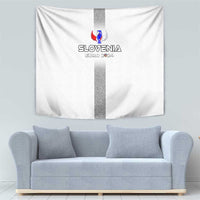 White Slovenia Euro 2024 football tapestry with vertical gray stripe and crest logo