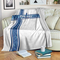 White sports blanket with blue Finland cross and Euro 2024 text, trophy wing crest