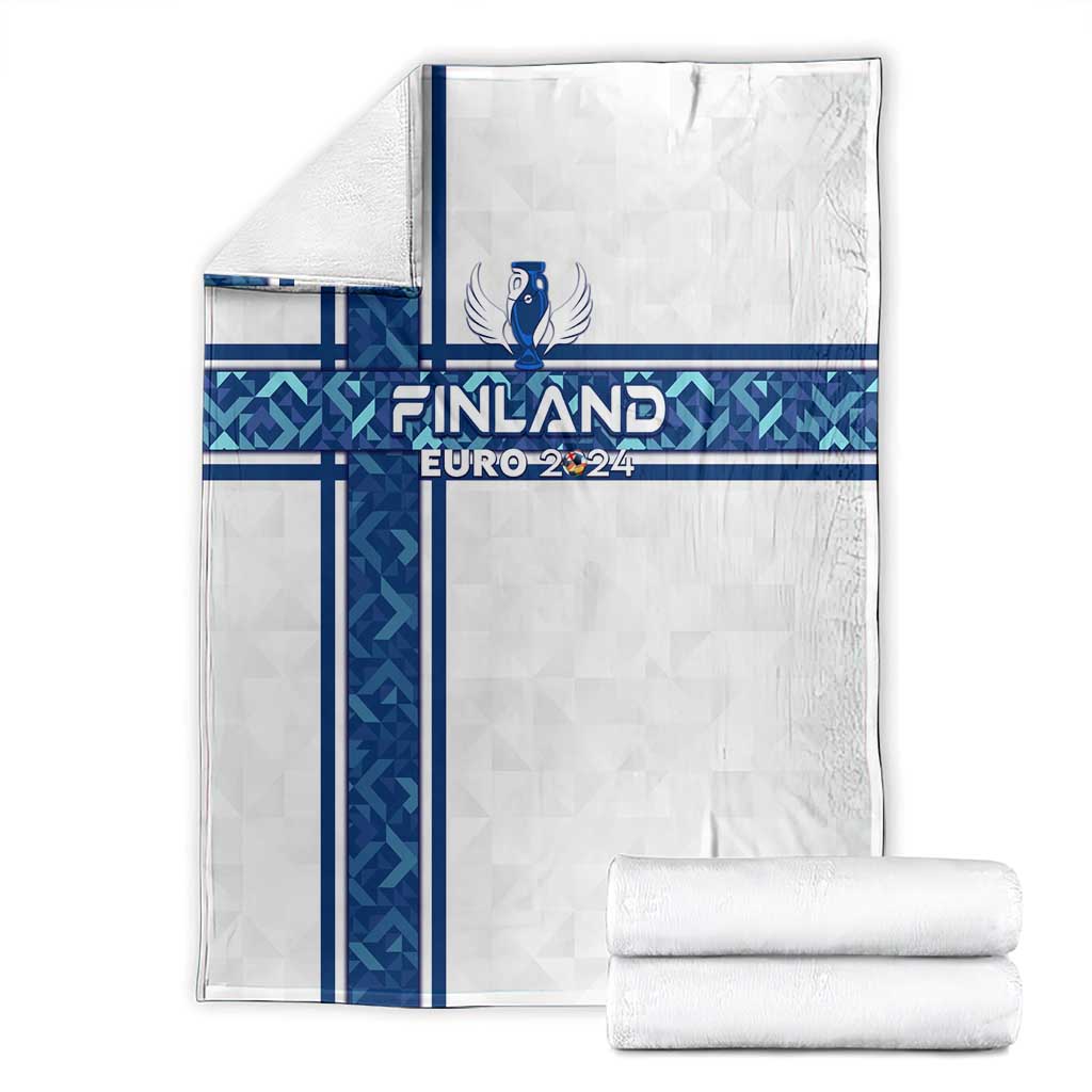 White sports blanket with blue cross, crest, and Euro 2024 text; folded with spare roll