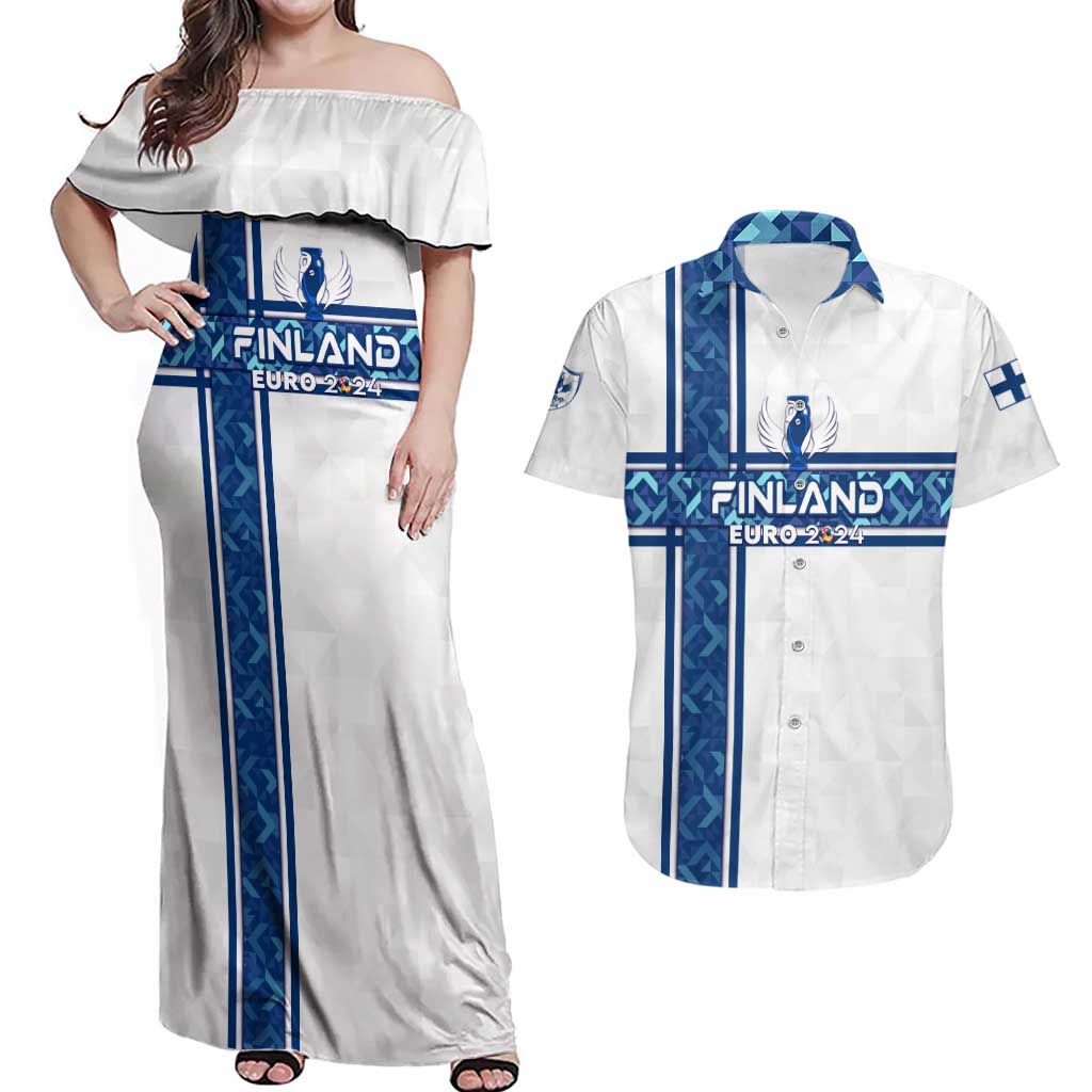 Personalized Finland Football 2024 Couples Matching Off Shoulder Maxi Dress and Hawaiian Shirt Trophy Wing Style - Wonder Print Shop