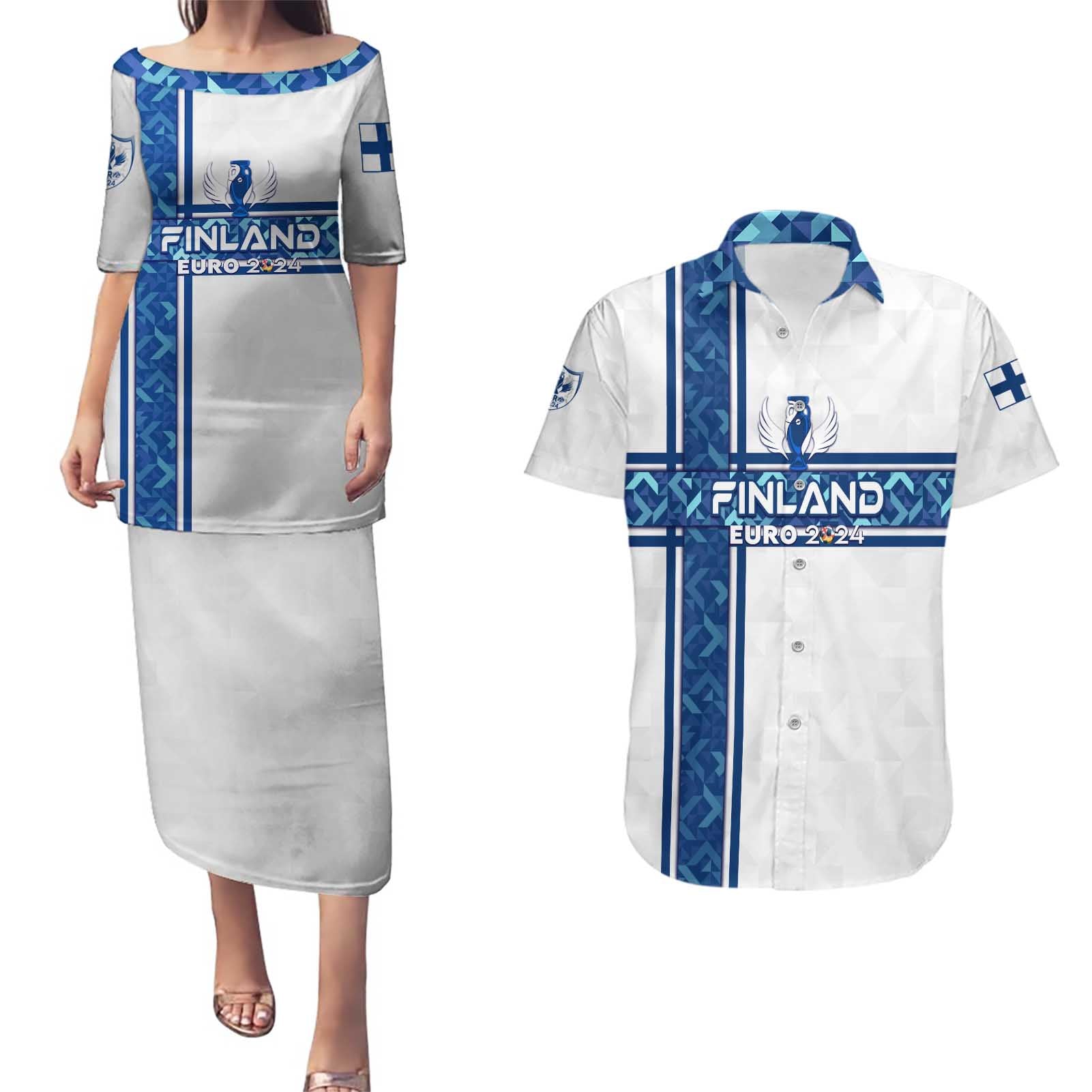 Personalized Finland Football 2024 Couples Matching Puletasi and Hawaiian Shirt Trophy Wing Style - Wonder Print Shop