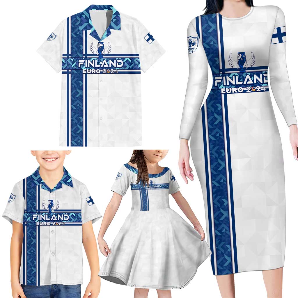 Personalized Finland Football 2024 Family Matching Long Sleeve Bodycon Dress and Hawaiian Shirt Trophy Wing Style - Wonder Print Shop