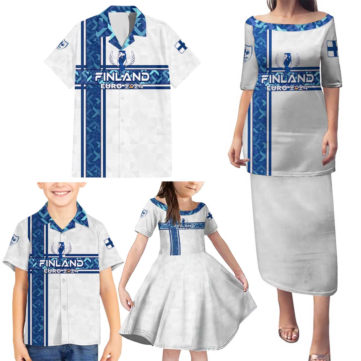 Personalized Finland Football 2024 Family Matching Puletasi and Hawaiian Shirt Trophy Wing Style - Wonder Print Shop