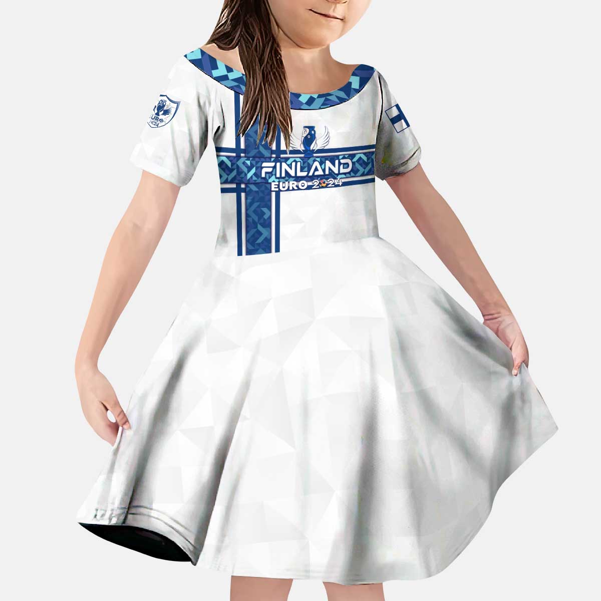 Personalized Finland Football 2024 Kid Short Sleeve Dress Trophy Wing Style - Wonder Print Shop