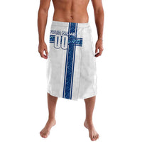 Personalized Finland football sarong in white with blue stripe, text, and number 00