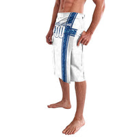 Personalized Finland football sarong side view in white with blue stripe and number 00