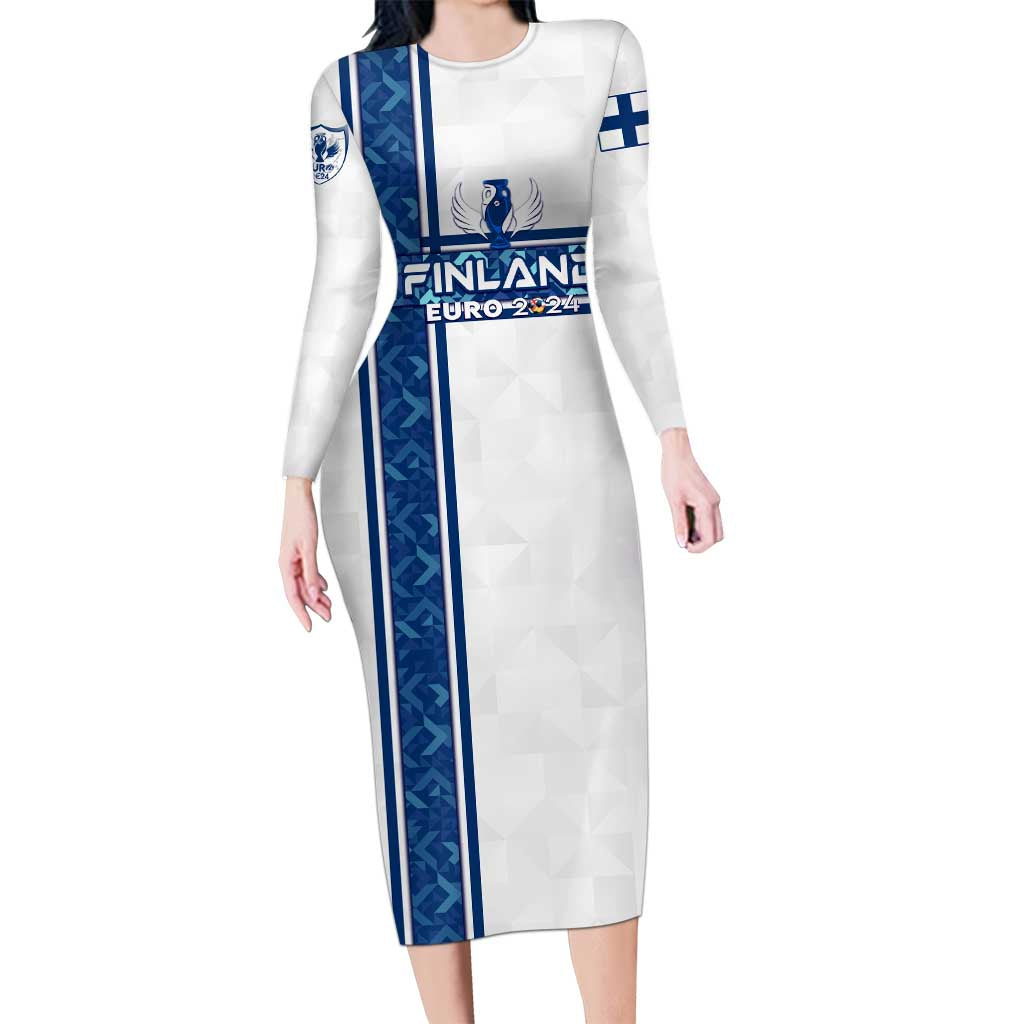 Personalized Finland Football 2024 Long Sleeve Bodycon Dress Trophy Wing Style - Wonder Print Shop