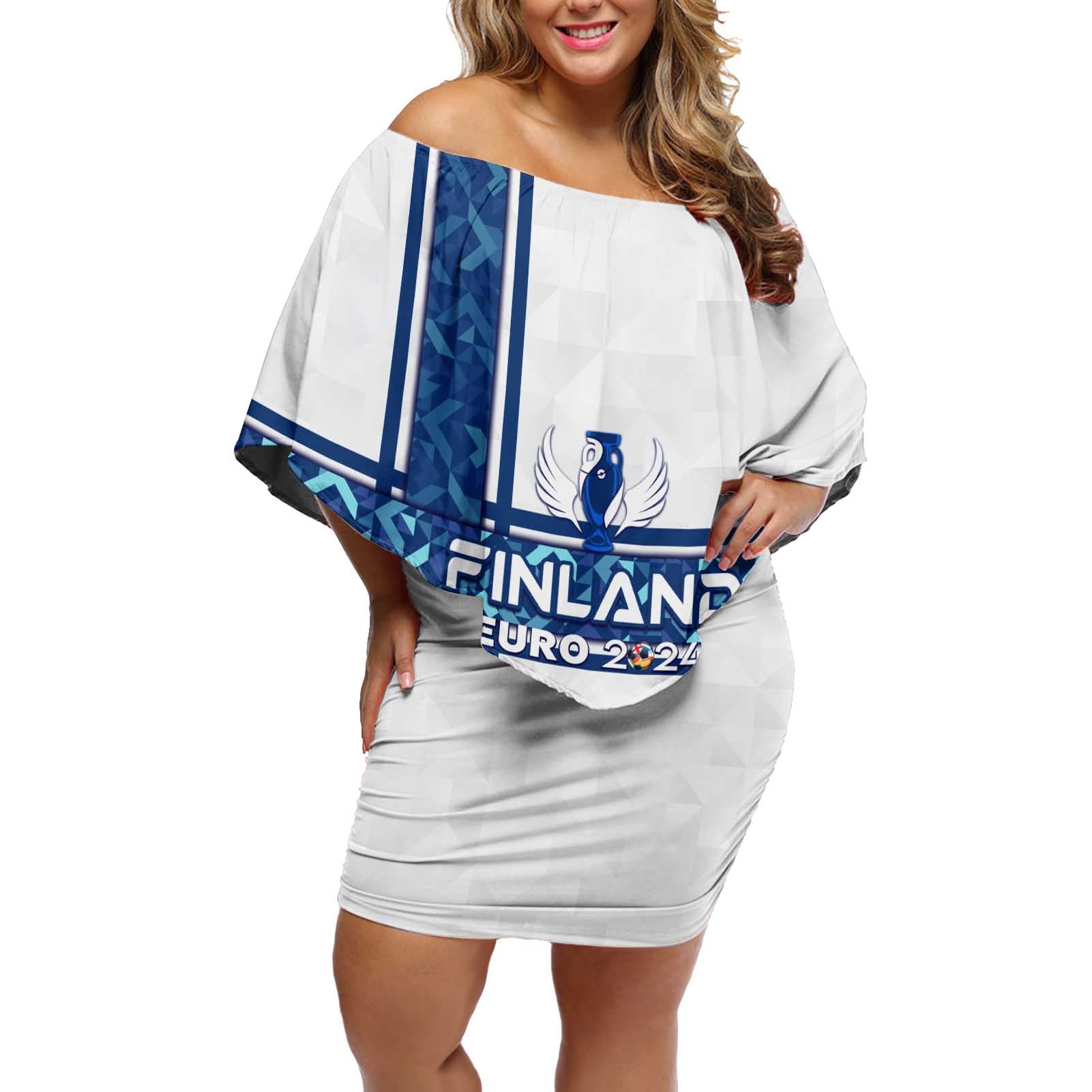 Personalized Finland Football 2024 Off Shoulder Short Dress Trophy Wing Style - Wonder Print Shop