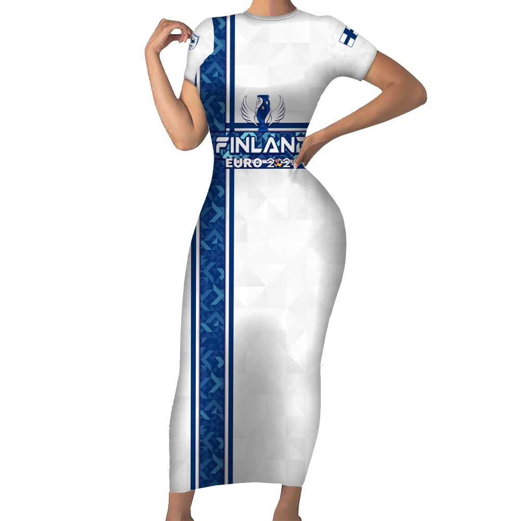 Personalized Finland Football 2024 Short Sleeve Bodycon Dress Trophy Wing Style