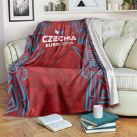 Red Czechia Euro 2024 football blanket with blue geometric pattern and central bird logo