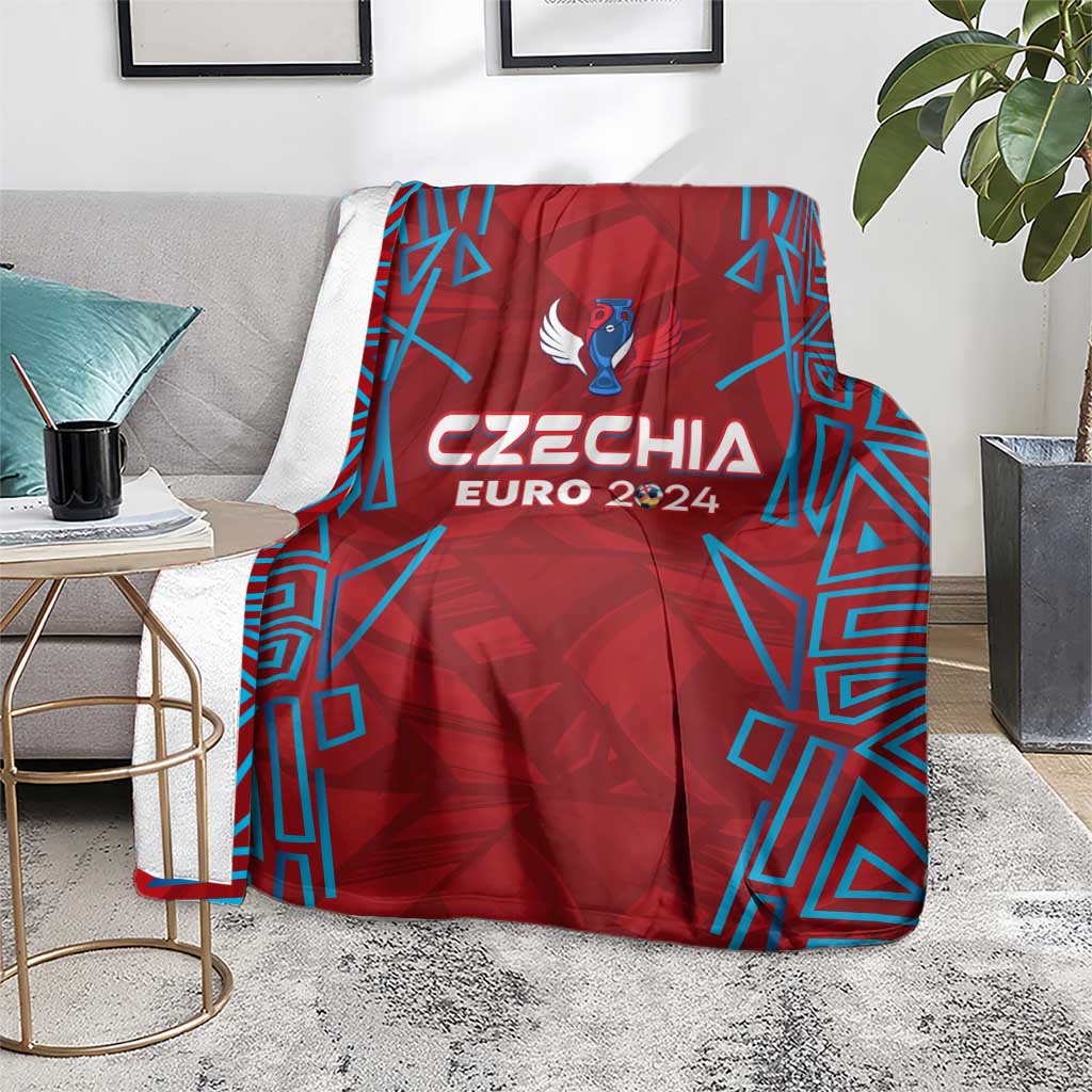 Red Czechia Euro 2024 football blanket with blue geometric design and bird emblem in center