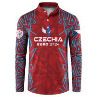 Red button-up football sweatshirt with Czechia Euro 2024 crest and graphic