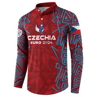 Red button-up football sweatshirt with Czechia Euro 2024 crest, side view