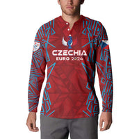 Red football sweatshirt with Czechia Euro 2024 logo, button placket and long sleeves