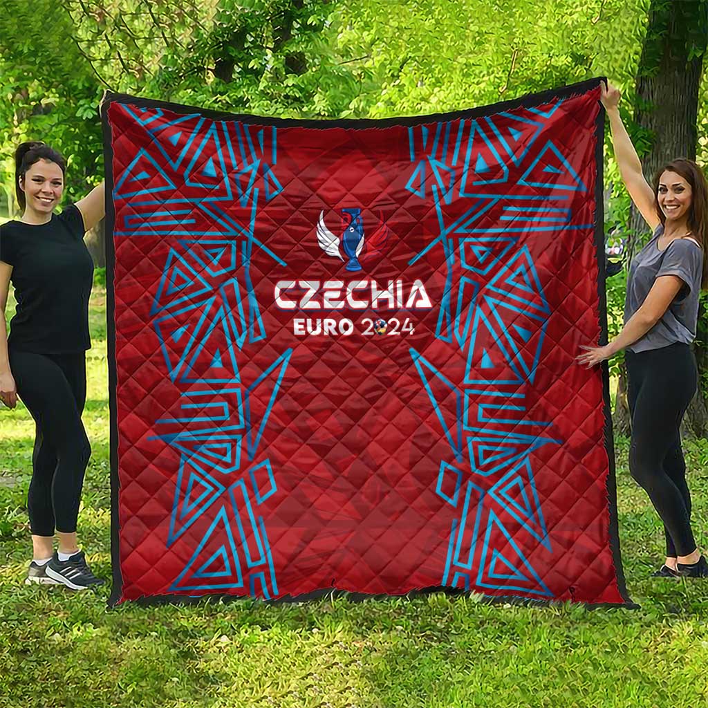 Red Czechia Euro 2024 quilt-style blanket with blue starburst pattern and trophy emblem