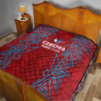 Red Czechia Euro 2024 quilt blanket with blue geometric lines and Czechia logo