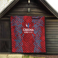 Red Czechia Euro 2024 quilt-style blanket with blue geometric border and trophy emblem