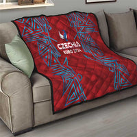 Red Czechia Euro 2024 quilt blanket with blue geometric pattern and centered Czechia text