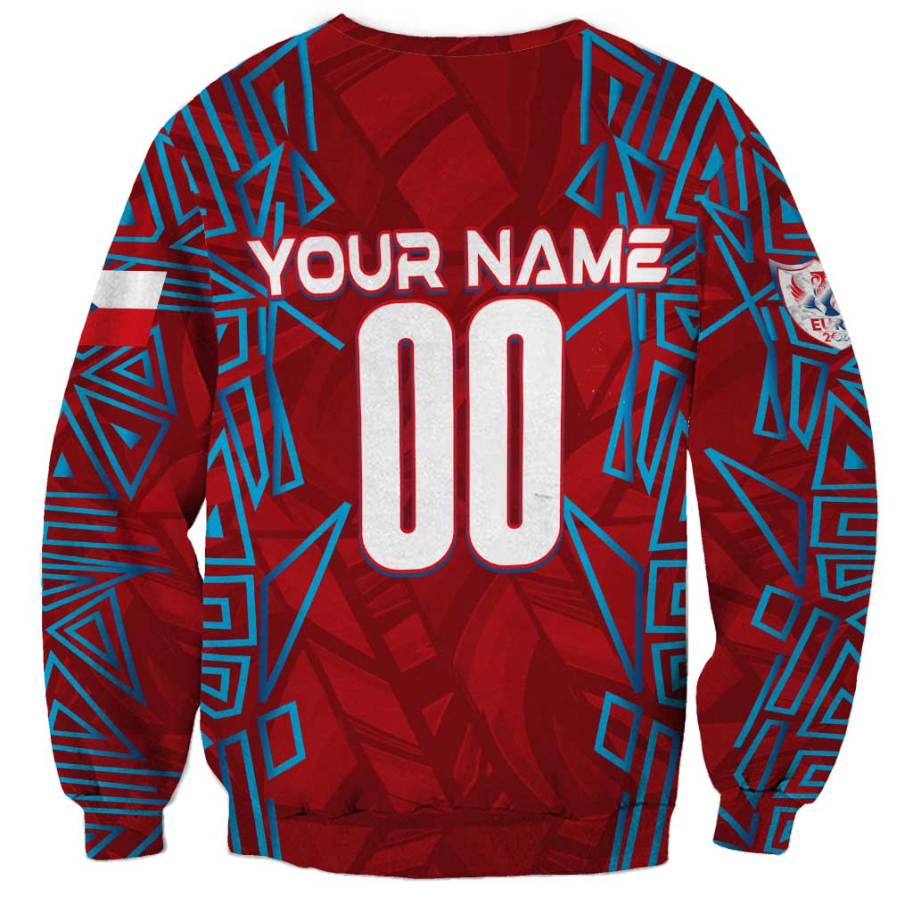 Red football sweatshirt with YOUR NAME and large 00 number, crewneck and long sleeves