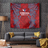 Red football tapestry with Czechia EURO 2024 crest and blue geometric border design