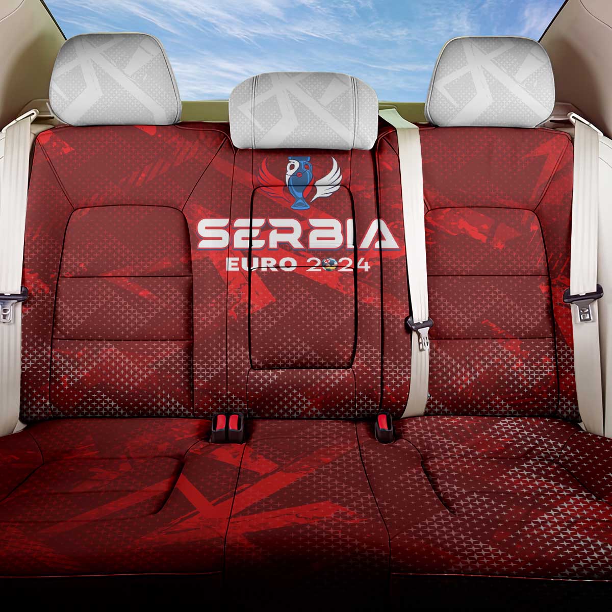 Serbia Football 2024 Back Car Seat Cover Trophy Wing Style - Wonder Print Shop