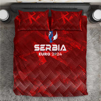 Red Serbia Euro 2024 bedding set with quilt and two matching red pillowcases