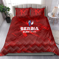Red Serbia Euro 2024 bedding set with quilt and two matching pillows