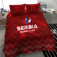 Red Serbia Euro 2024 duvet cover with two red pillowcases and central logo