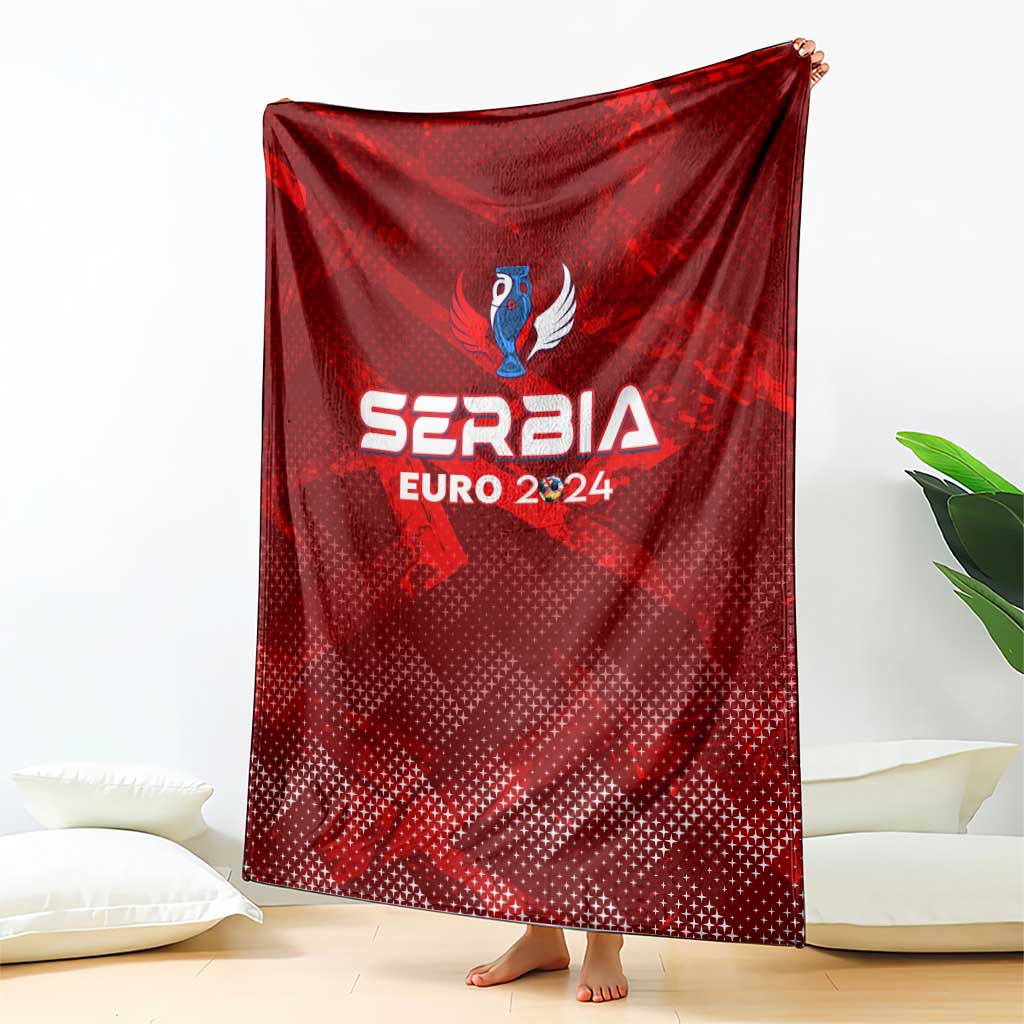 Red Serbia Euro 2024 trophy wing style blanket, full front crest and text