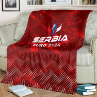 Red Serbia Euro 2024 trophy wing style blanket on bed with logo centered