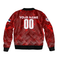 Red Serbia football bomber jacket, back 'YOUR NAME 00' and wing graphic