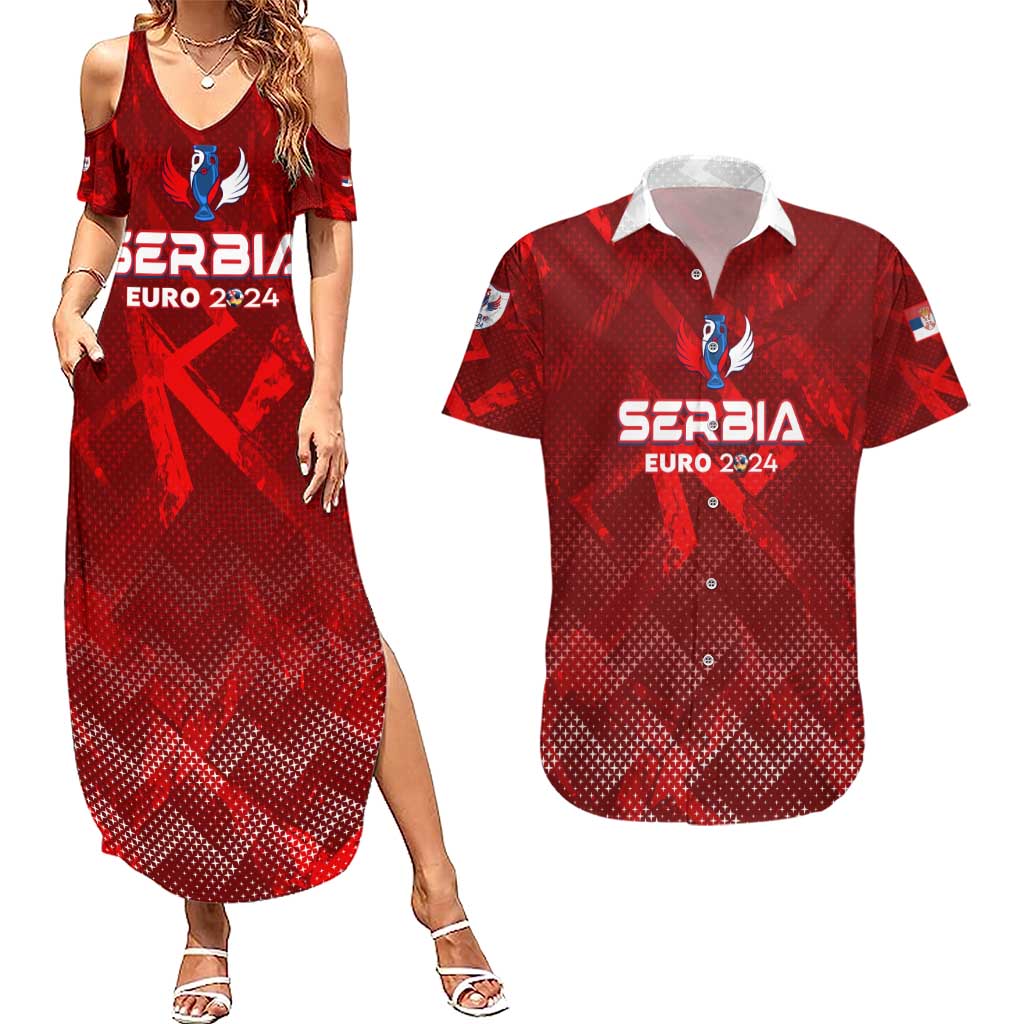 Personalized Serbia Football 2024 Couples Matching Summer Maxi Dress and Hawaiian Shirt Trophy Wing Style - Wonder Print Shop