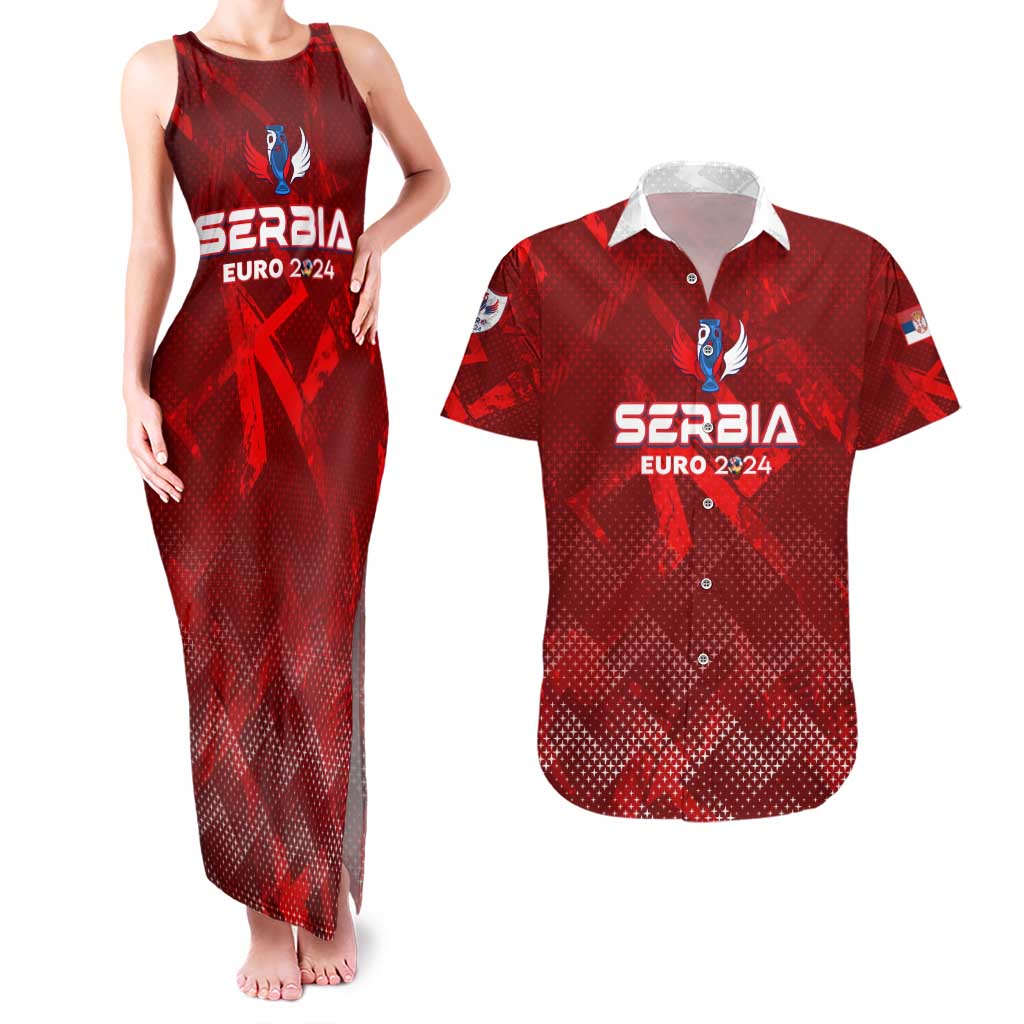 Personalized Serbia Football 2024 Couples Matching Tank Maxi Dress and Hawaiian Shirt Trophy Wing Style - Wonder Print Shop