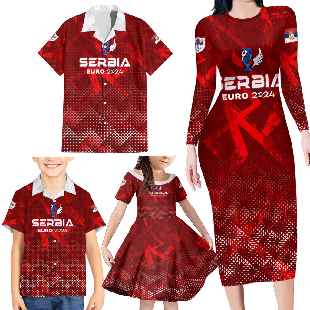 Personalized Serbia Football 2024 Family Matching Long Sleeve Bodycon Dress and Hawaiian Shirt Trophy Wing Style - Wonder Print Shop