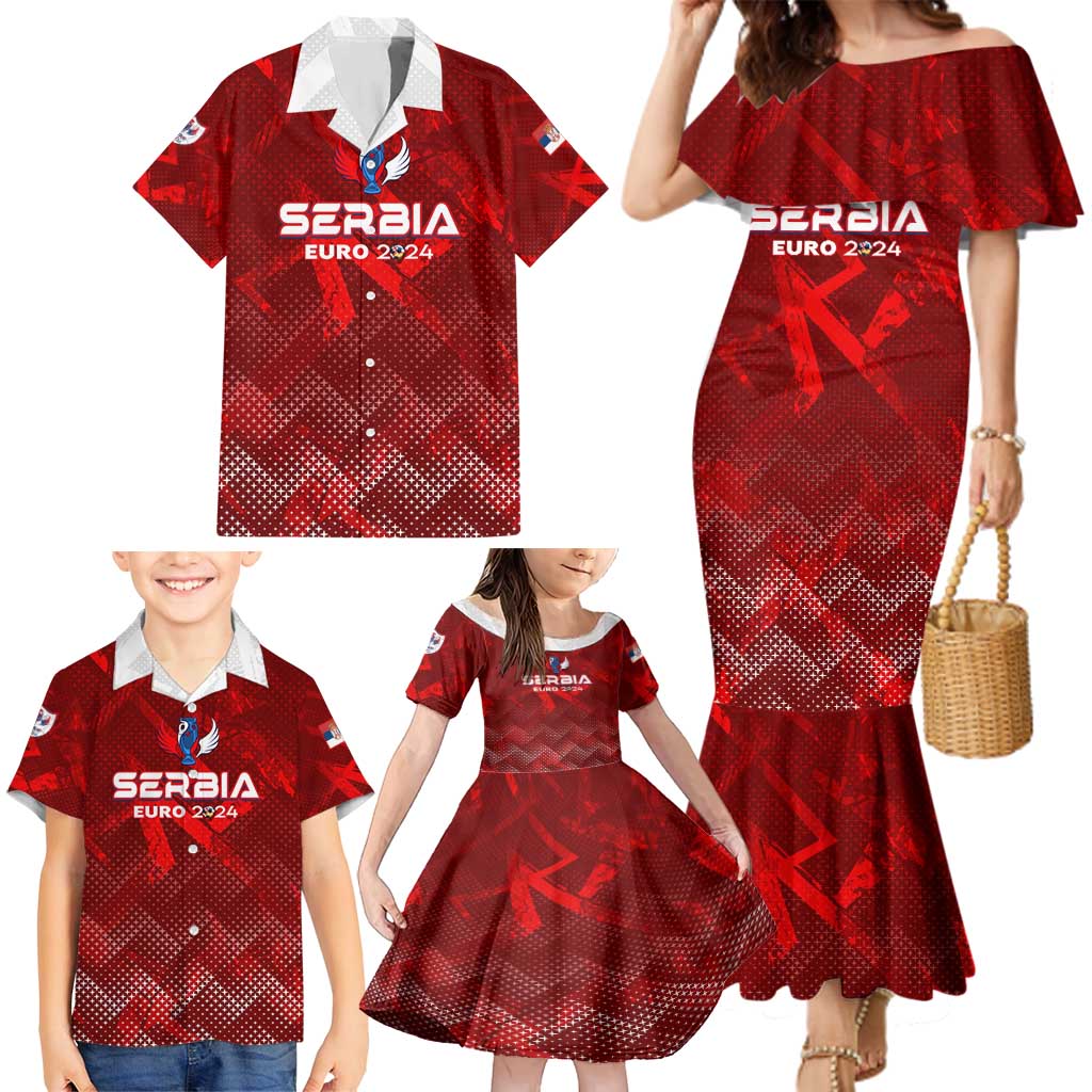 Personalized Serbia Football 2024 Family Matching Mermaid Dress and Hawaiian Shirt Trophy Wing Style - Wonder Print Shop