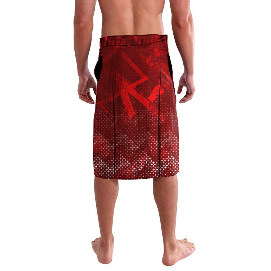 Red football lavalava skirt with geometric print and elastic waistband