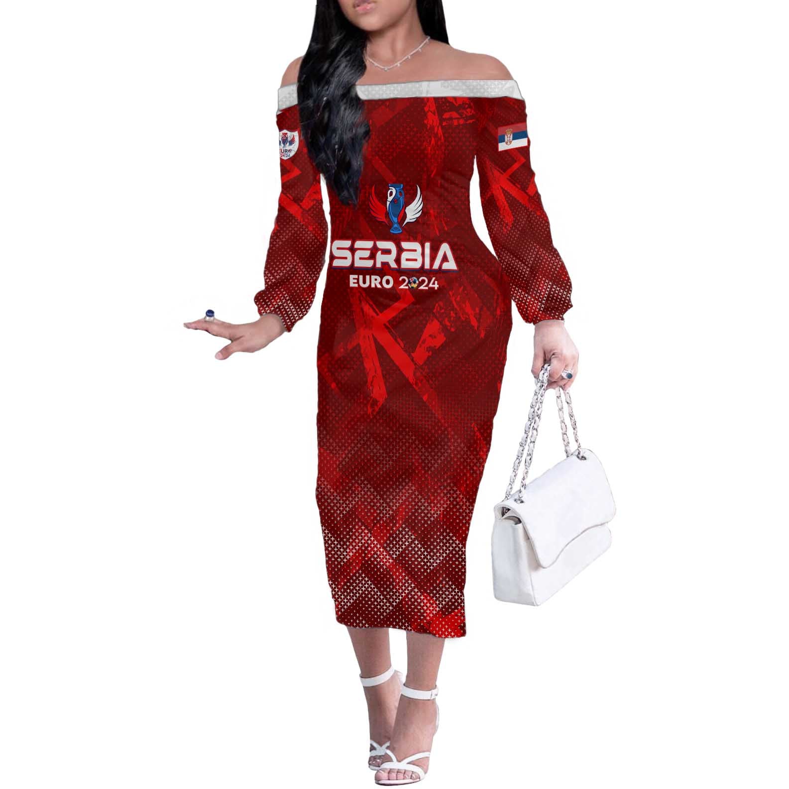 Personalized Serbia Football 2024 Off The Shoulder Long Sleeve Dress Trophy Wing Style - Wonder Print Shop