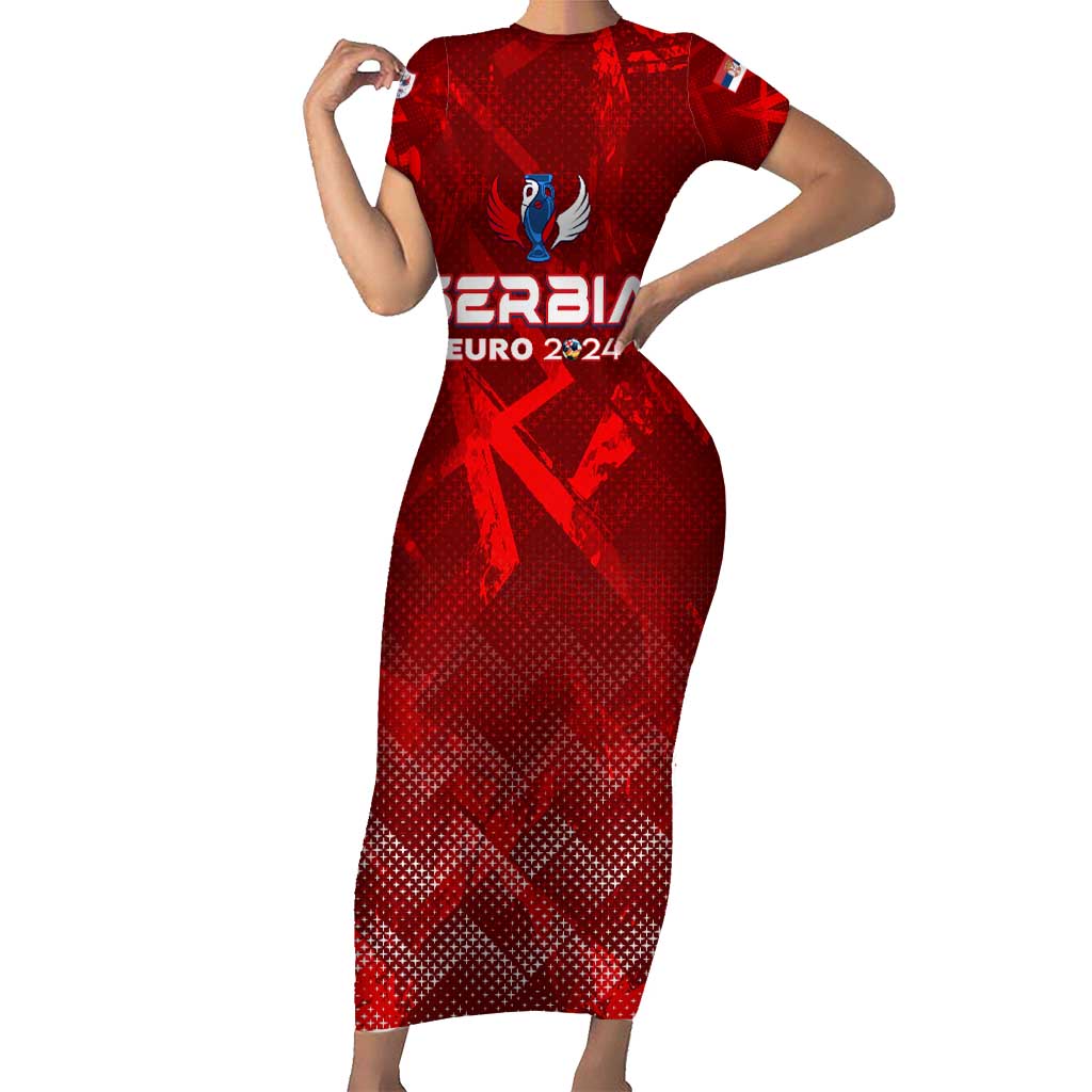 Personalized Serbia Football 2024 Short Sleeve Bodycon Dress Trophy Wing Style - Wonder Print Shop