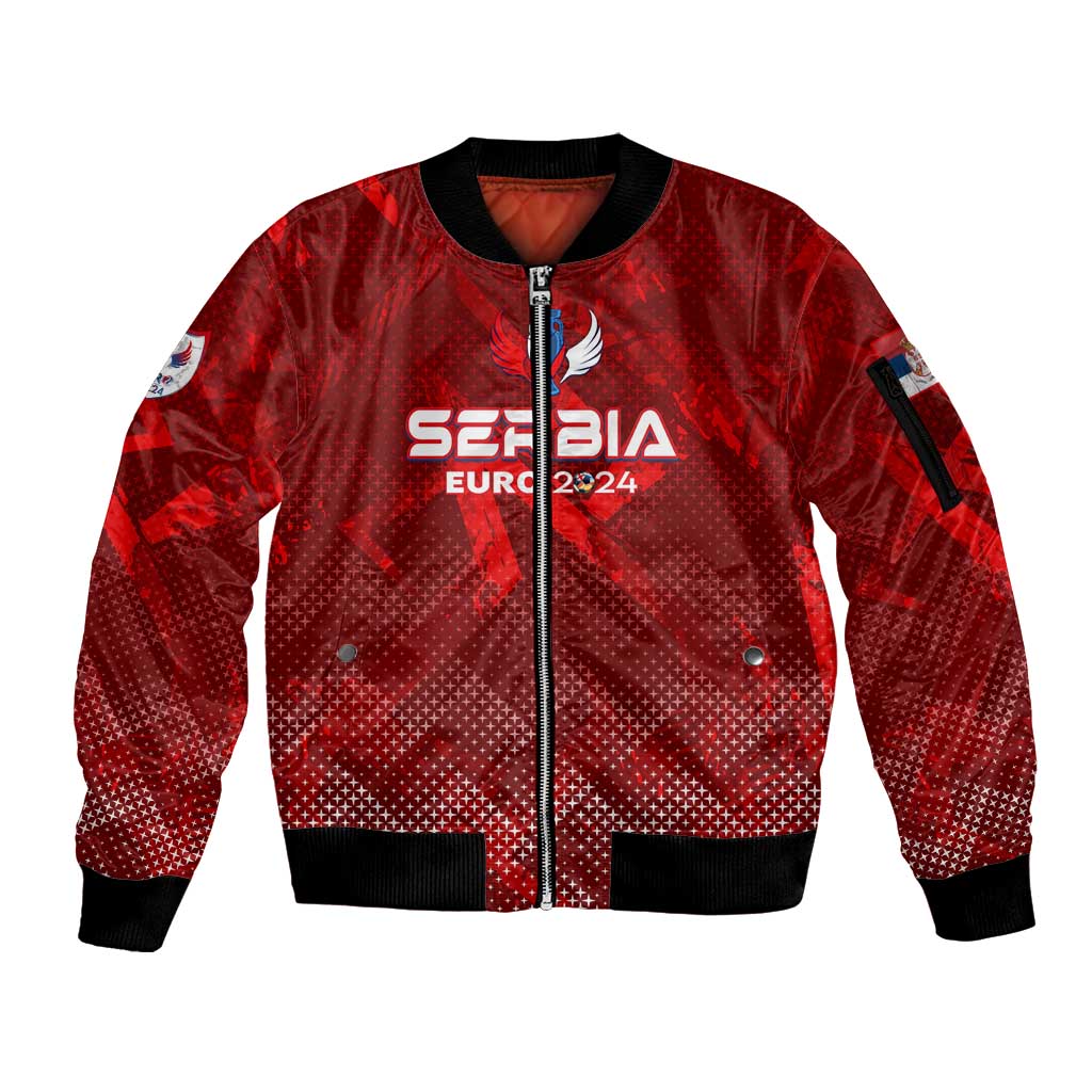 Personalized Serbia Football 2024 Sleeve Zip Bomber Jacket Trophy Wing Style - Wonder Print Shop