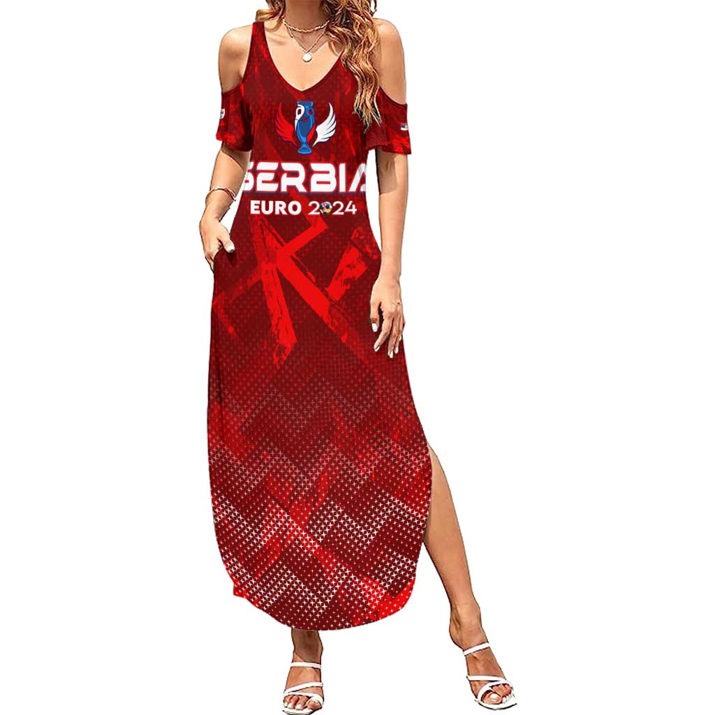 Personalized Serbia Football 2024 Summer Maxi Dress Trophy Wing Style - Wonder Print Shop