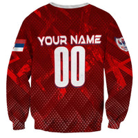 Personalized Serbia football sweatshirt, red, YOUR NAME and 00 print