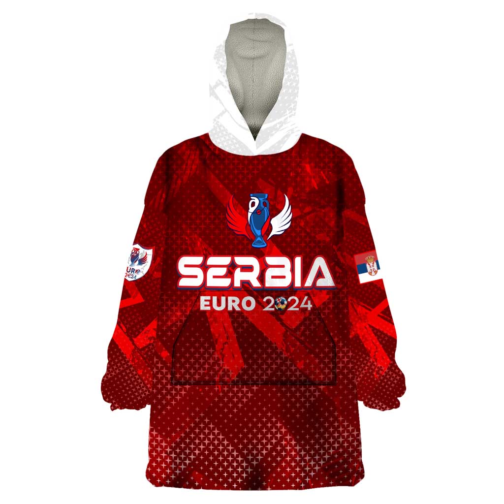 Personalized Serbia Football 2024 Wearable Blanket Hoodie Trophy Wing Style - Wonder Print Shop