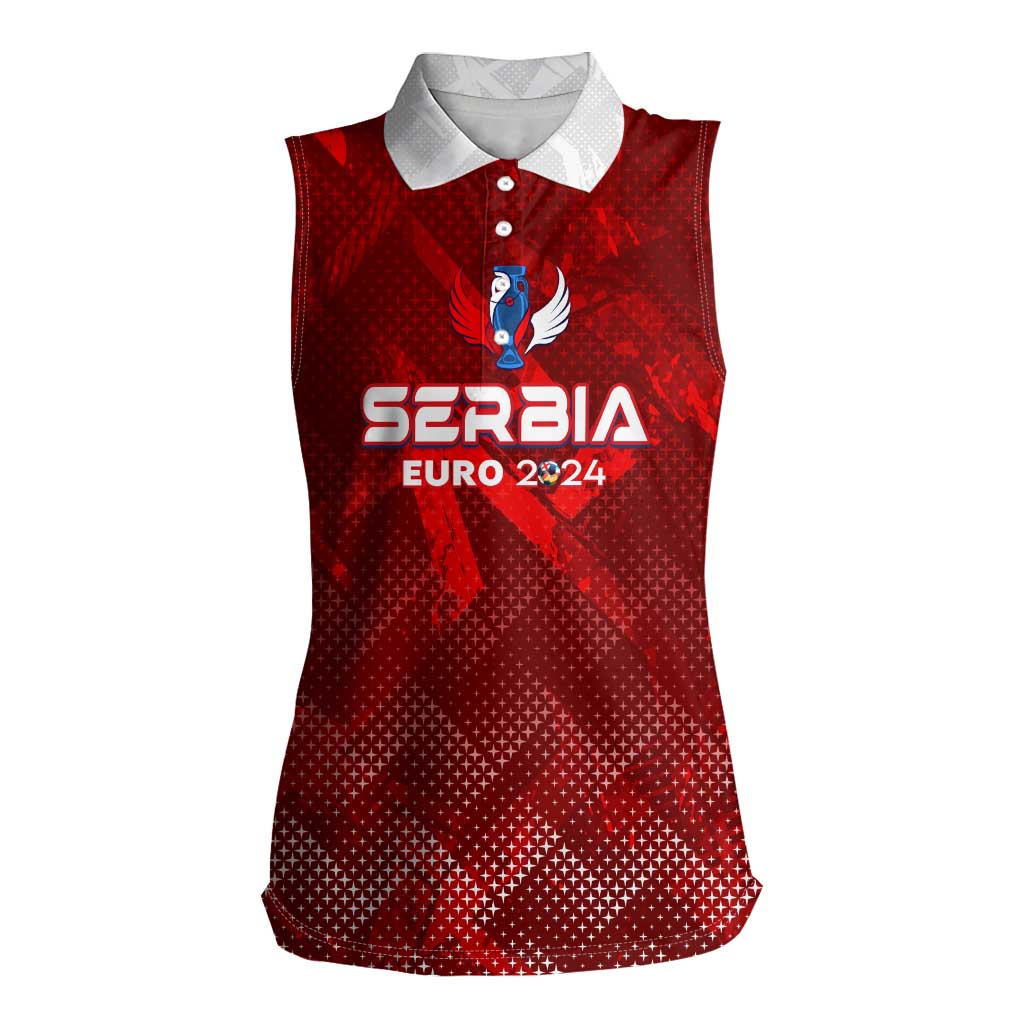 Personalized Serbia Football 2024 Women Sleeveless Polo Shirt Trophy Wing Style - Wonder Print Shop