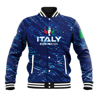 Blue Italy EURO 2024 baseball jacket, zip front with logo, striped ribbed collar and cuffs