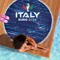 Round blue beach blanket with fringe, ITALY EURO 2024 winged mascot