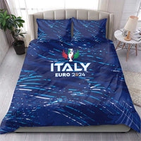 Blue Italy Euro 2024 duvet cover set with two pillow shams on a bed