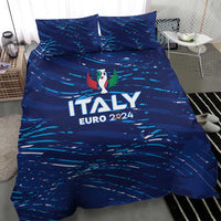 Blue Italy Euro 2024 bedding set with duvet and pillow shams in a bedroom