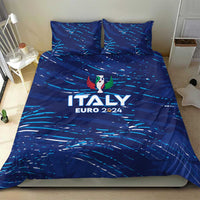 Blue Italy Euro 2024 duvet cover with two matching pillow shams on a mattress